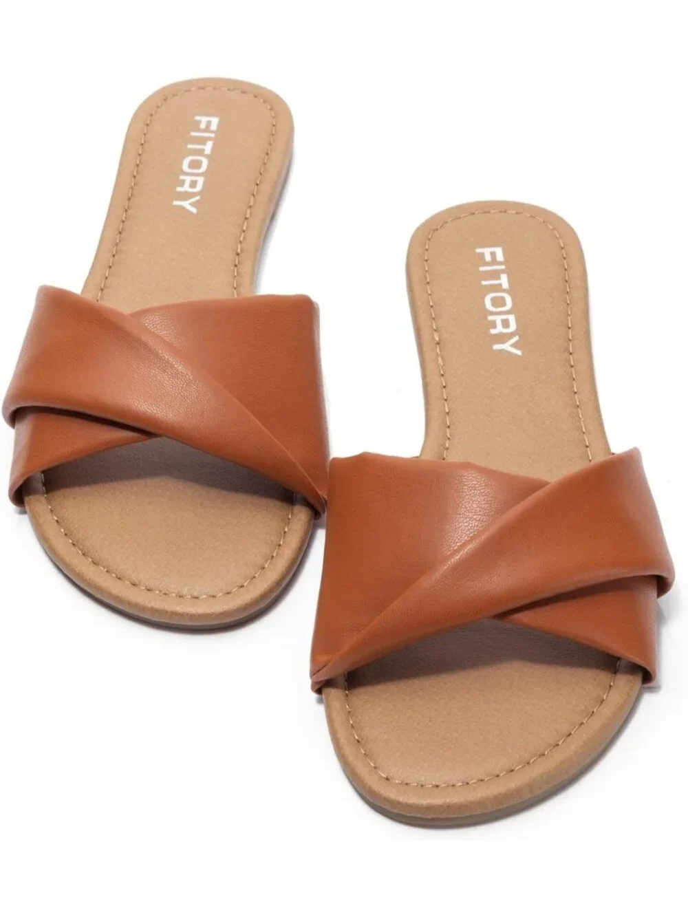 Women's Brown Flat Sandals Fashion Slides With Soft Leather Slippers Casual